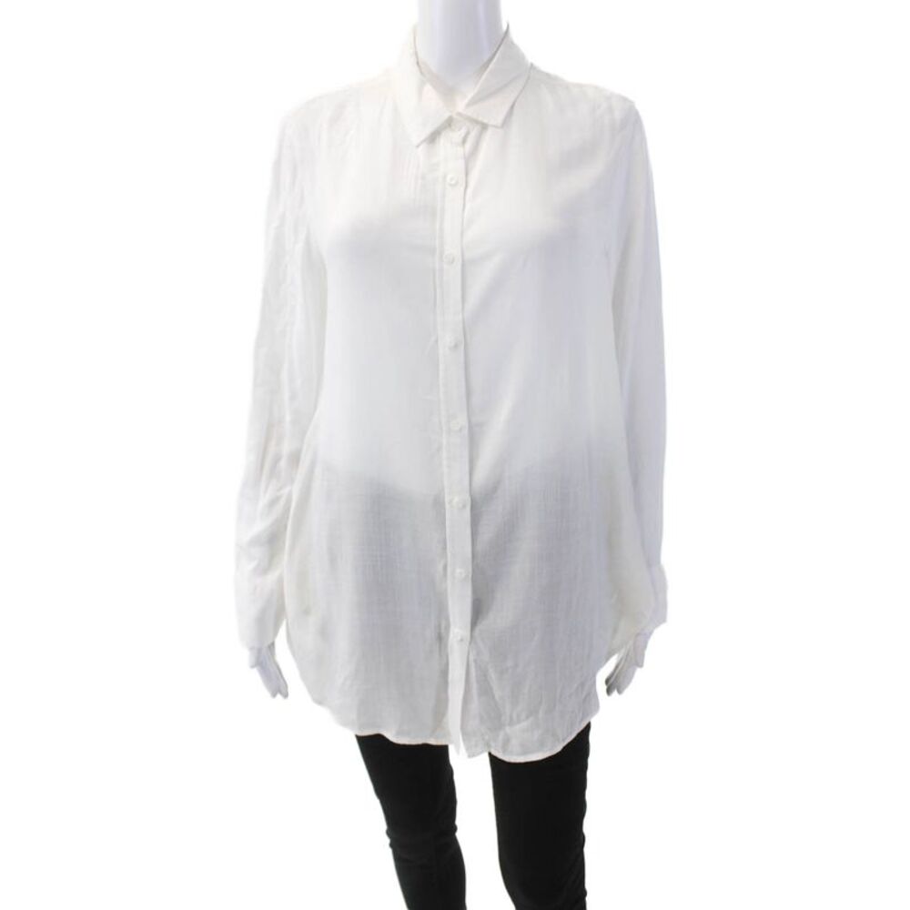 Muze New York Womens Collared Long Sleeve Button-Down Shirt White Size S
